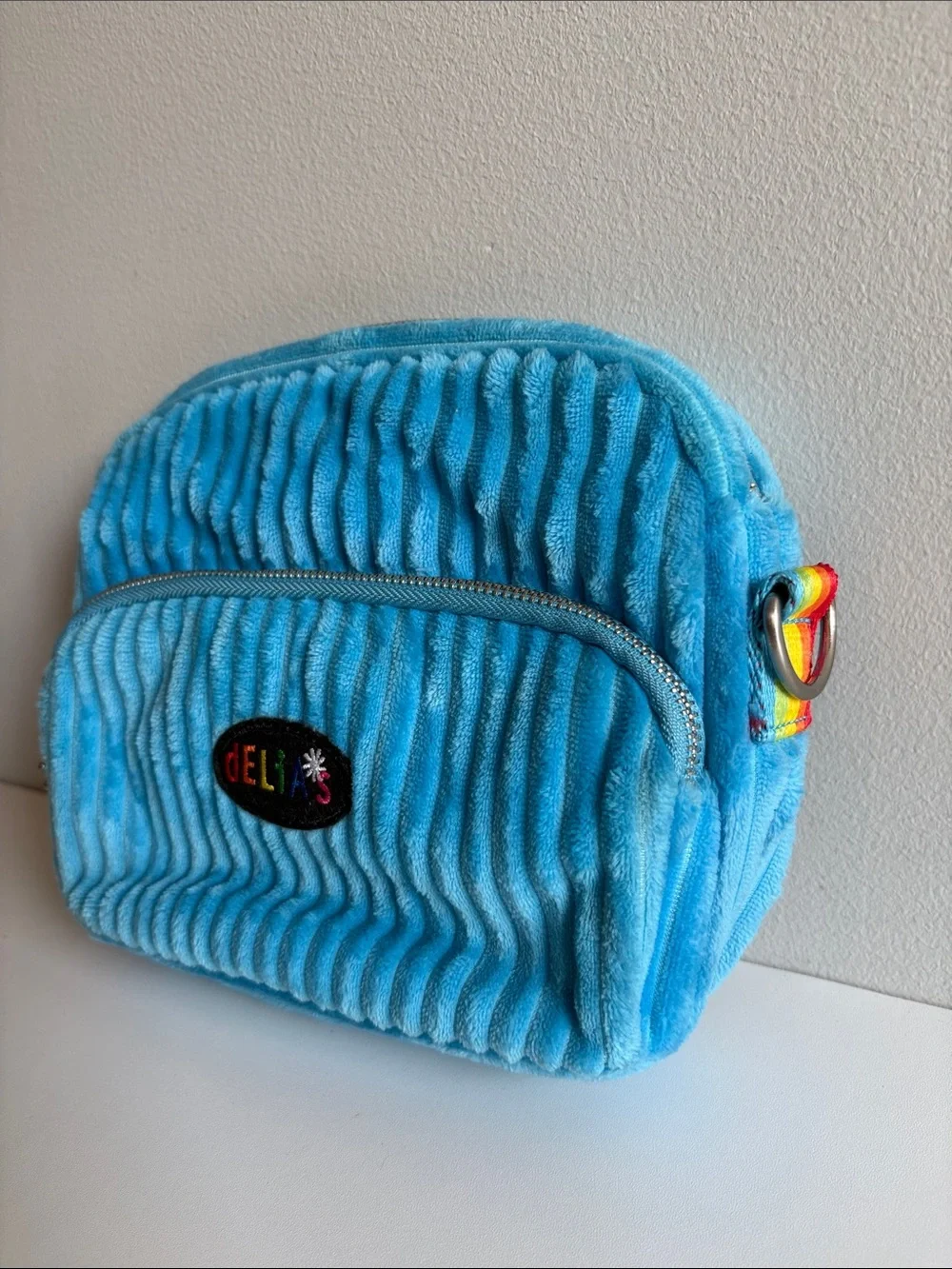 Delia’s Y2K Inspired Blue Velour Mini Crossbody Bag Rainbow Retro